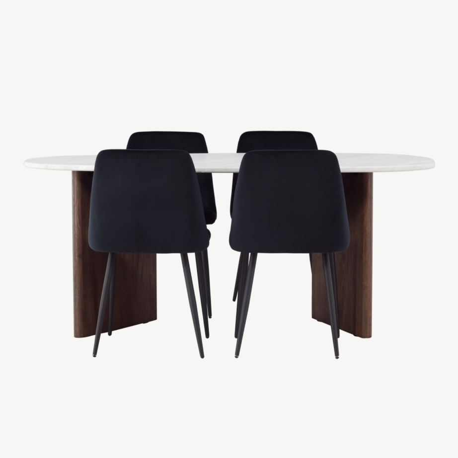 Ovaalne helehall söögilaud Grönvik ja must sametist söögitool Night, GR23489 – 2