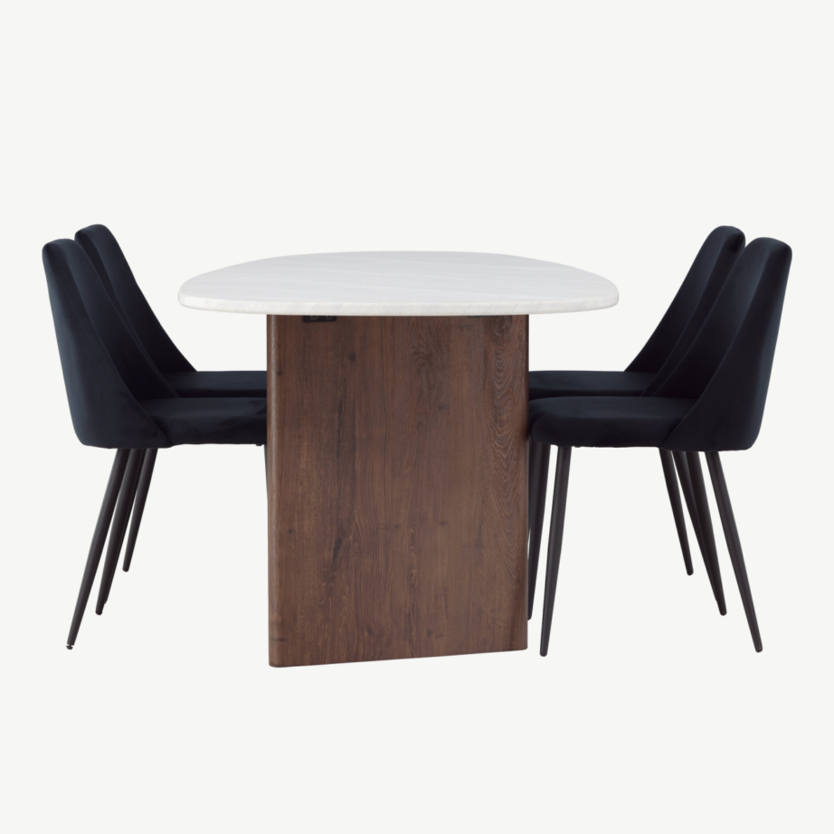 Ovaalne helehall söögilaud Grönvik ja must sametist söögitool Night, GR23489 – 3