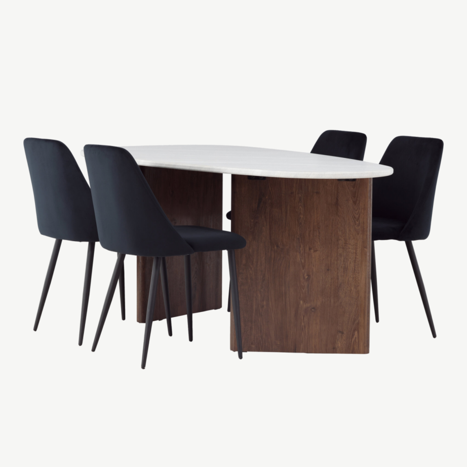 Ovaalne helehall söögilaud Grönvik ja must sametist söögitool Night, GR23489 – 4