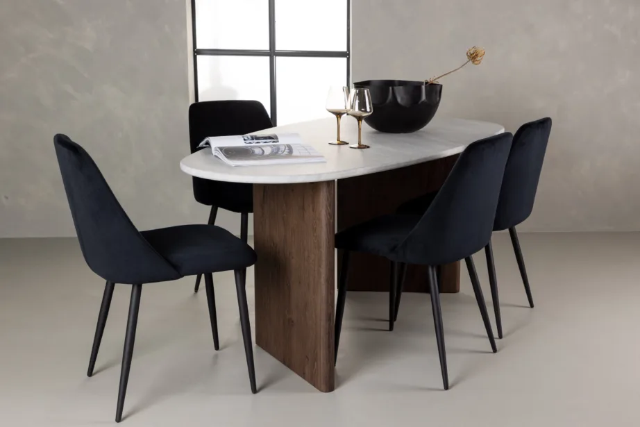 Ovaalne helehall söögilaud Grönvik ja must sametist söögitool Night, GR23489 – 5