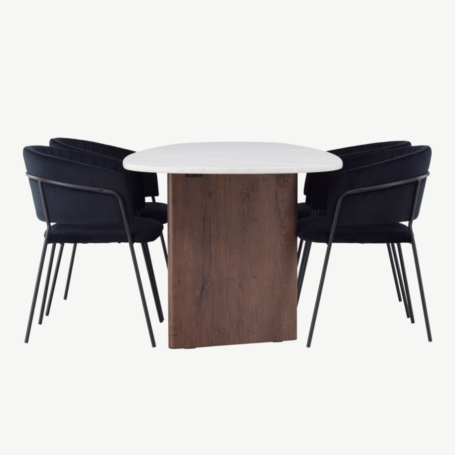 Ovaalne helehall söögilaud Grönvik ja mustad velvetist söögitoolid Selma (4 tk), GR23498 – 3