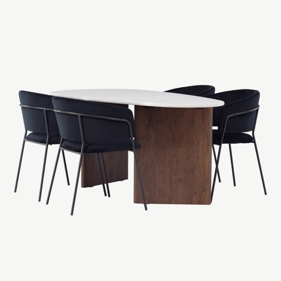 Ovaalne helehall söögilaud Grönvik ja mustad velvetist söögitoolid Selma (4 tk), GR23498 – 4