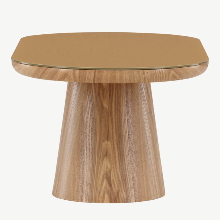 Ovaalne klaasplaadiga diivanilaud Castor (looduslik MDF, 120x60 cm) - 62058-111