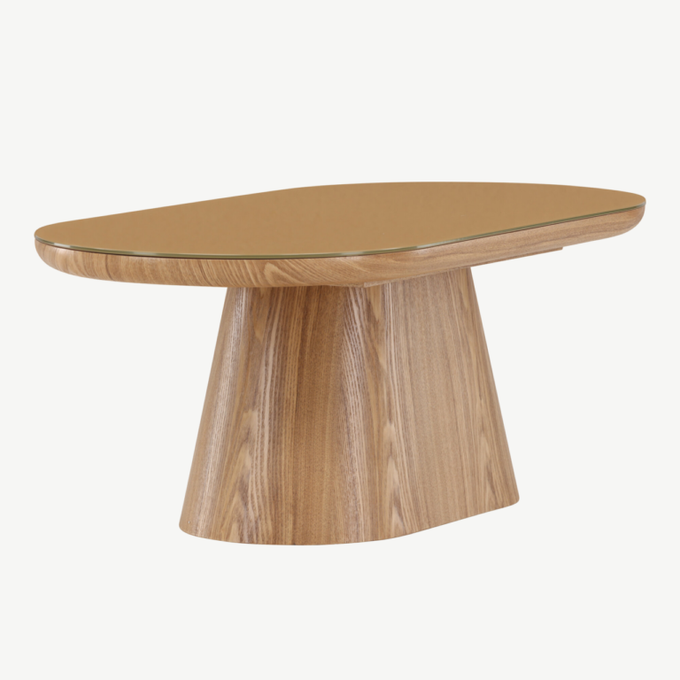 Ovaalne klaasplaadiga diivanilaud Castor (looduslik MDF, 120x60 cm) - 62058-111