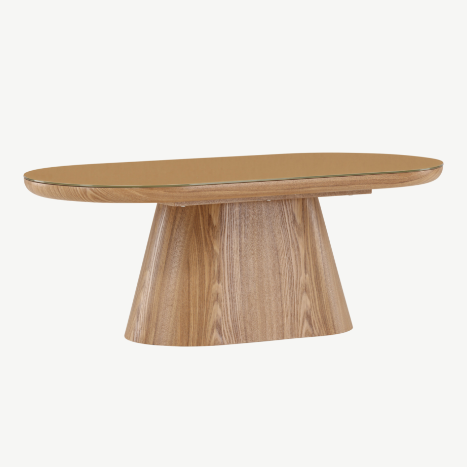 Ovaalne klaasplaadiga diivanilaud Castor (looduslik MDF, 120×60 cm), 62058-111 – 4