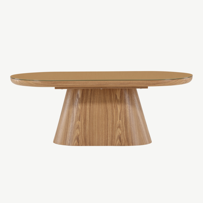 Ovaalne klaasplaadiga diivanilaud Castor (looduslik MDF, 120x60 cm) - 62058-111