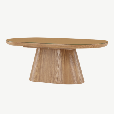 Ovaalne klaasplaadiga diivanilaud Castor (looduslik MDF, 120x60 cm) - 62058-111