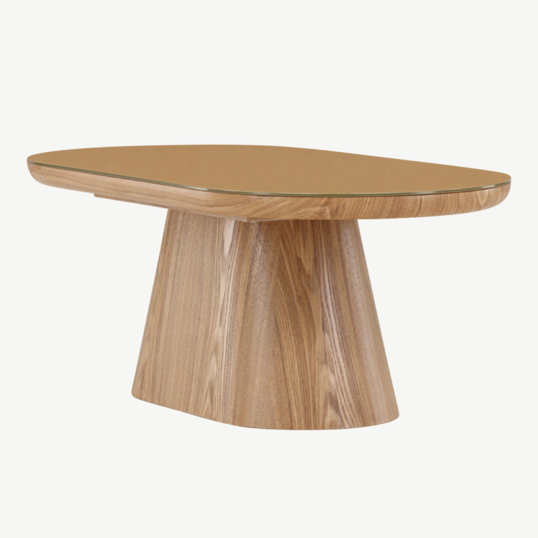 Ovaalne klaasplaadiga diivanilaud Castor (looduslik MDF, 120x60 cm) - 62058-111