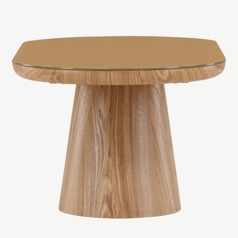 Ovaalne klaasplaadiga diivanilaud Castor (looduslik MDF, 120x60 cm) - 62058-111