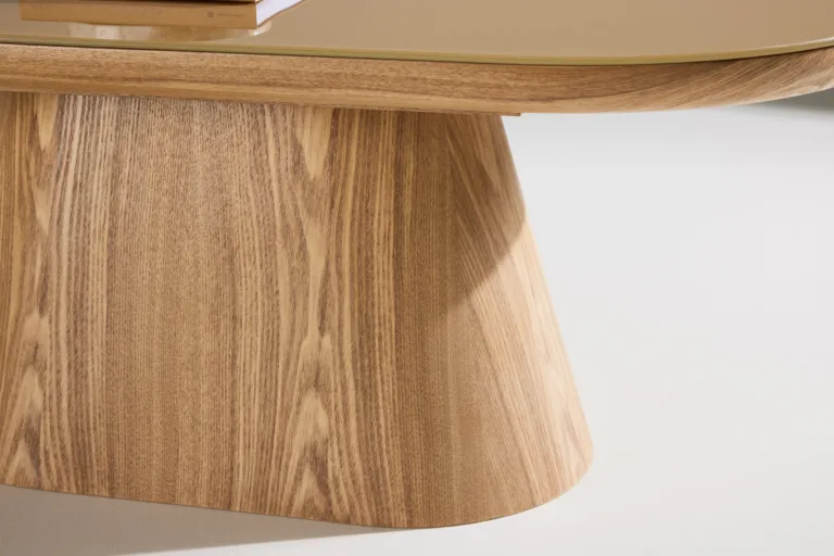 Ovaalne klaasplaadiga diivanilaud Castor (looduslik MDF, 120x60 cm) - 62058-111