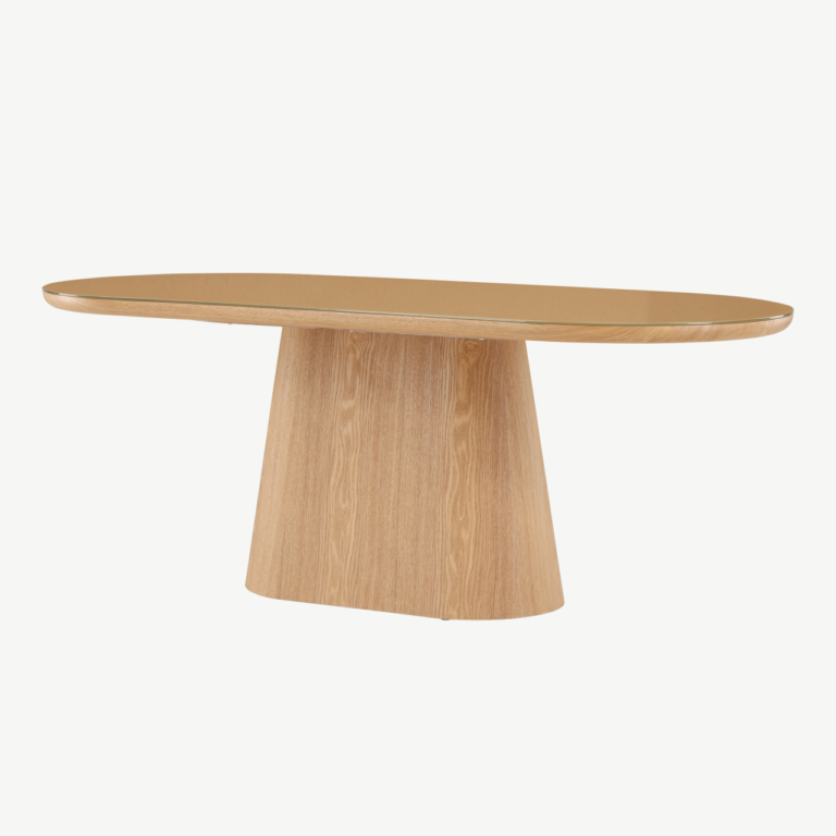 Ovaalne klaasplaadiga söögilaud Castor (loodus, 200x90 cm) - 62035-111
