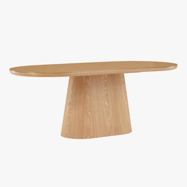Ovaalne klaasplaadiga söögilaud Castor (loodus, 200x90 cm) - 62035-111