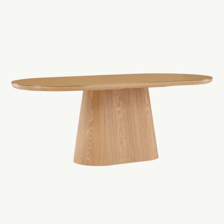 Ovaalne klaasplaadiga söögilaud Castor (loodus, 200x90 cm) - 62035-111