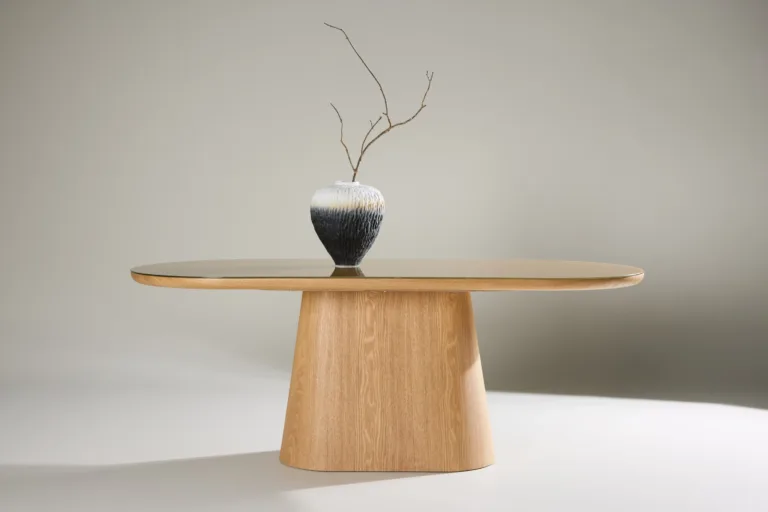 Ovaalne klaasplaadiga söögilaud Castor (loodus, 200x90 cm) - 62035-111