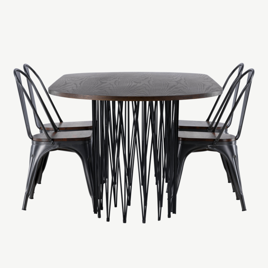 Ovaalne mokkavärvi söögilaud Stone ning tumeda puitistmega Terasest Tempe toolid, GR23047 – 2