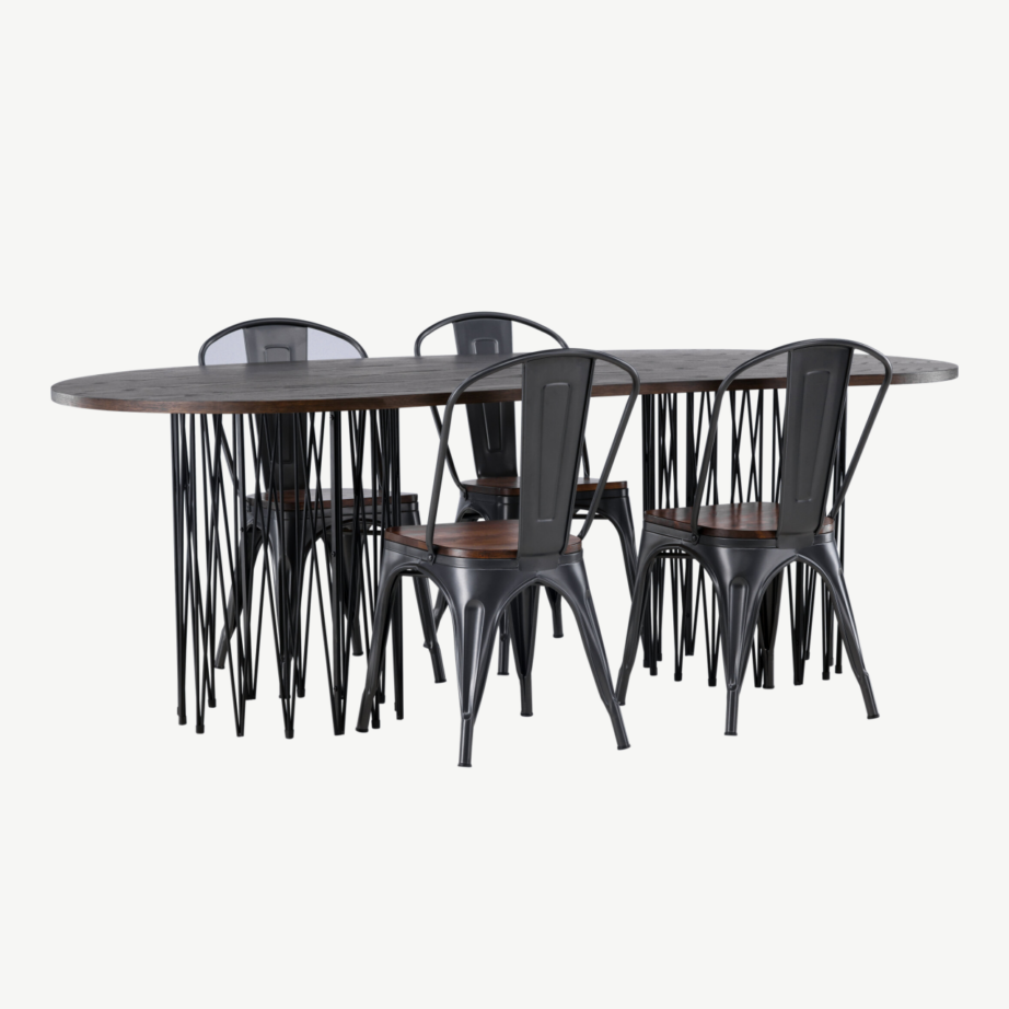 Ovaalne mokkavärvi söögilaud Stone ning tumeda puitistmega Terasest Tempe toolid, GR23047 – 4