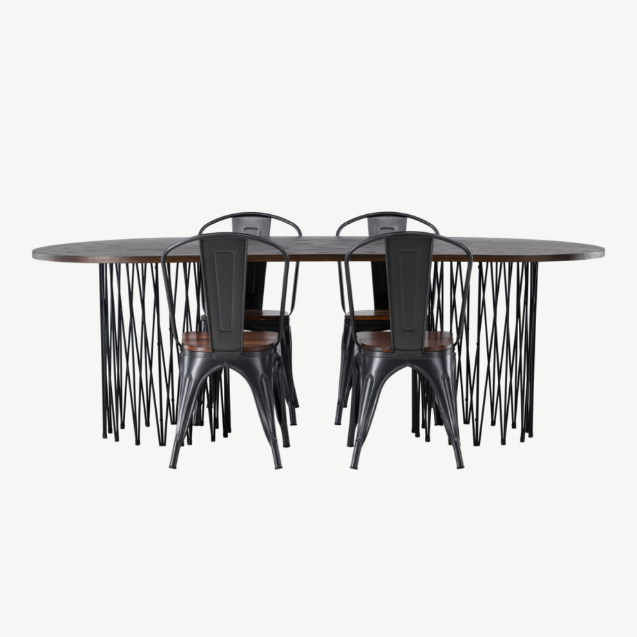 Ovaalne mokkavärvi söögilaud Stone ning tumeda puitistmega Terasest Tempe toolid, GR23047 – 5