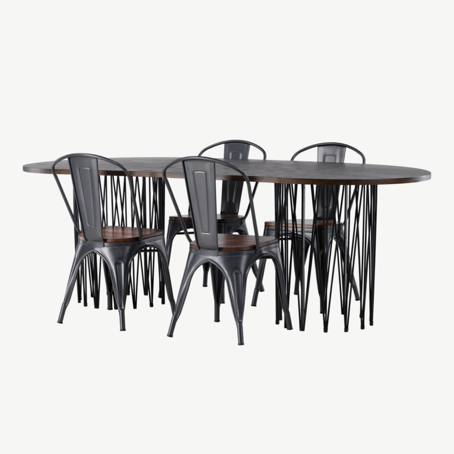 Ovaalne mokkavärvi söögilaud Stone ning tumeda puitistmega Terasest Tempe toolid, GR23047