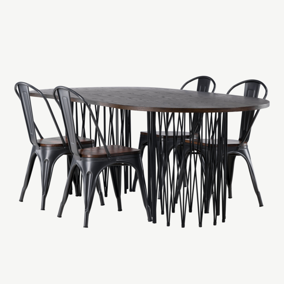 Ovaalne mokkavärvi söögilaud Stone ning tumeda puitistmega Terasest Tempe toolid, GR23047 – 6