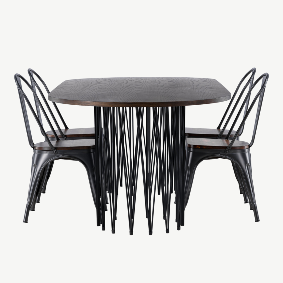 Ovaalne mokkavärvi söögilaud Stone ning tumeda puitistmega Terasest Tempe toolid, GR23047 – 7