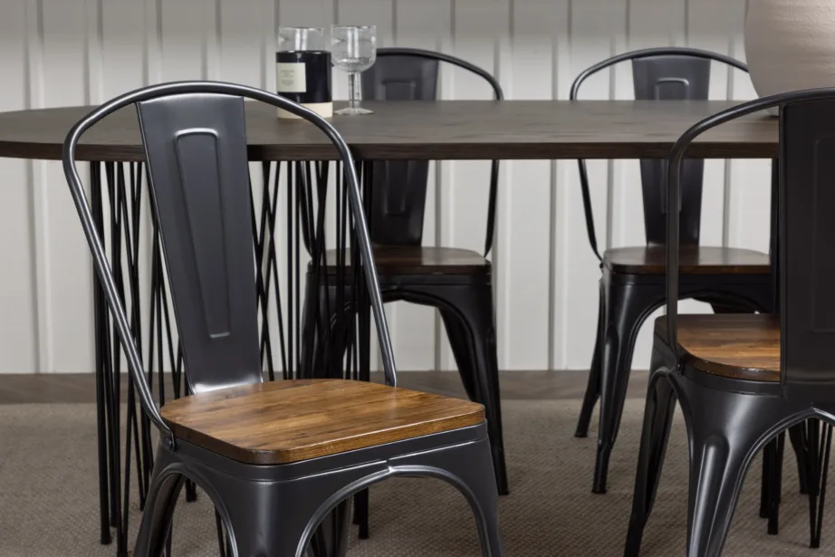 Ovaalne mokkavärvi söögilaud Stone ning tumeda puitistmega Terasest Tempe toolid, GR23047 – 10