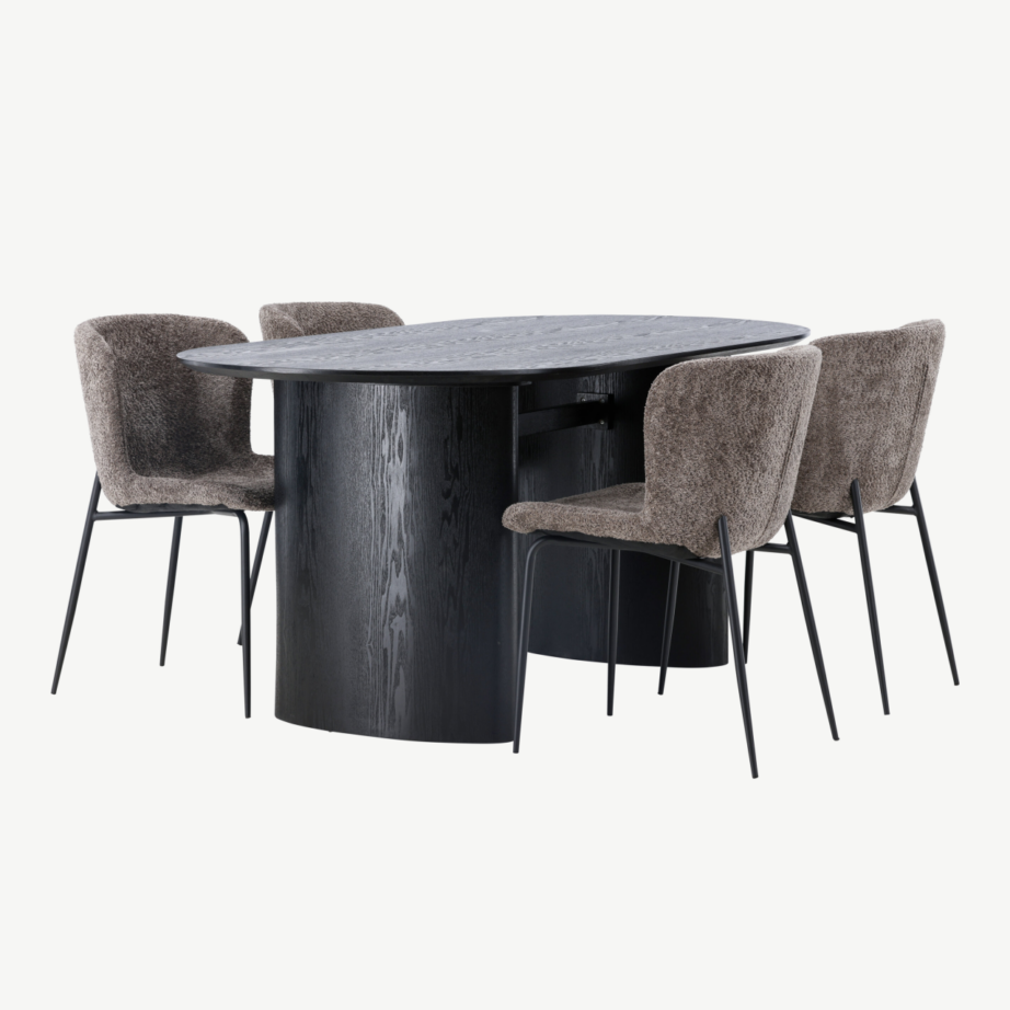 Ovaalne must MDF-söögilaud Isolde ja tumehalli buklee kattega Modesto tool, GR23628 – 3