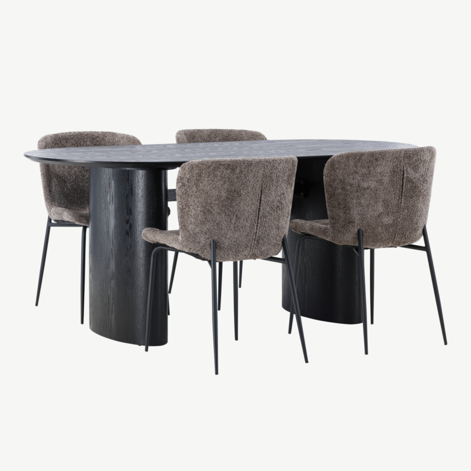 Ovaalne must MDF-söögilaud Isolde ja tumehalli buklee kattega Modesto tool, GR23628 – 4