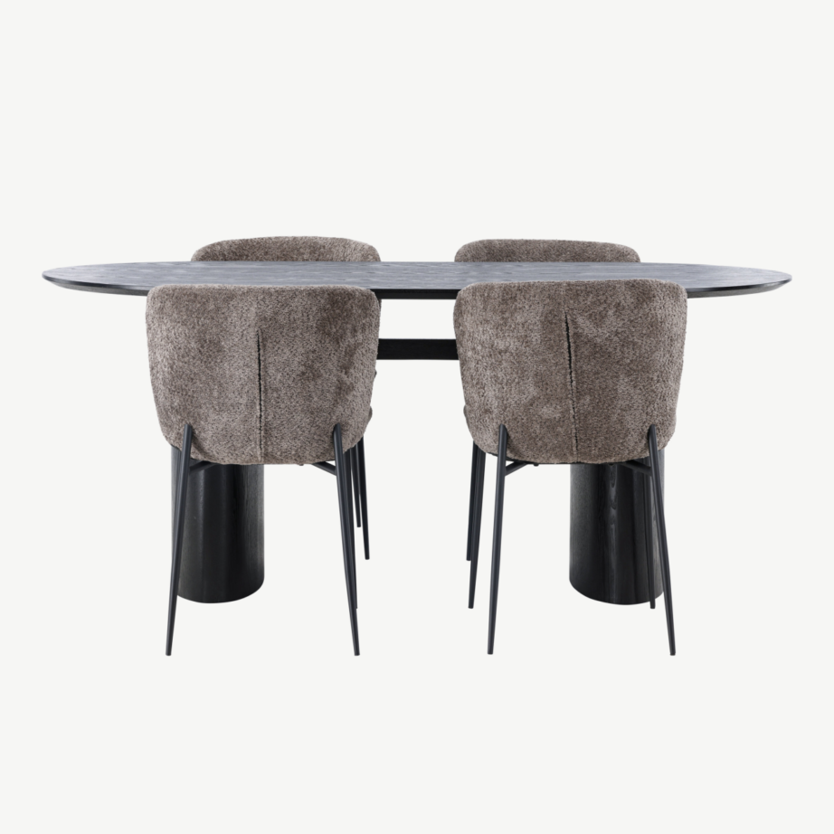 Ovaalne must MDF-söögilaud Isolde ja tumehalli buklee kattega Modesto tool, GR23628 – 5