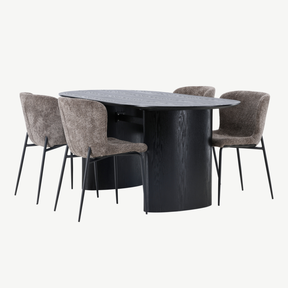 Ovaalne must MDF-söögilaud Isolde ja tumehalli buklee kattega Modesto tool, GR23628 – 6