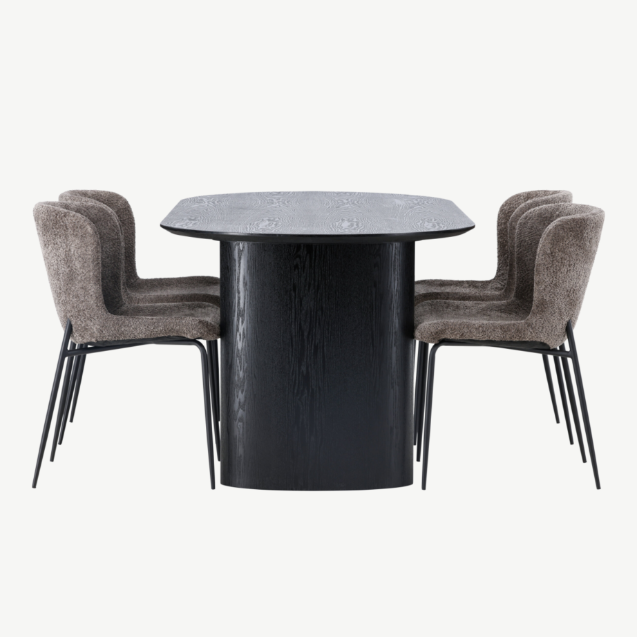 Ovaalne must MDF-söögilaud Isolde ja tumehalli buklee kattega Modesto tool, GR23628 – 7