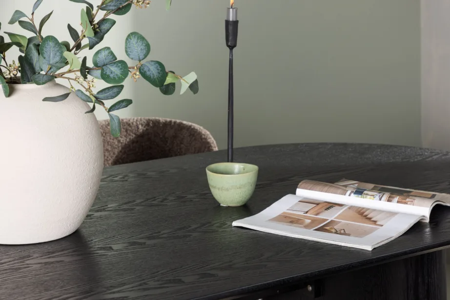 Ovaalne must MDF-söögilaud Isolde ja tumehalli buklee kattega Modesto tool, GR23628 – 10