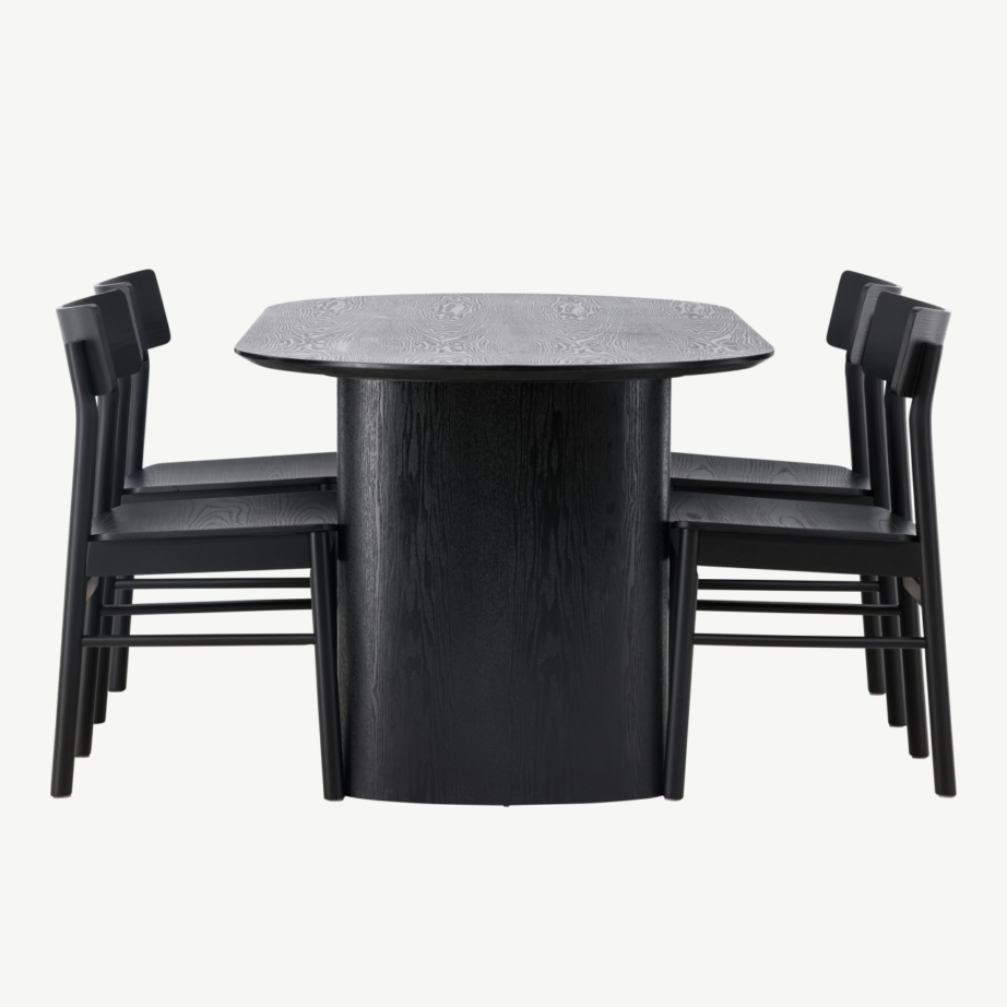 Ovaalne must MDF söögikomplekt Isolde laud ja Montros toolid, GR23629 – 2