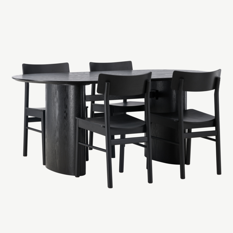 Ovaalne must MDF söögikomplekt Isolde laud ja Montros toolid, GR23629 – 4