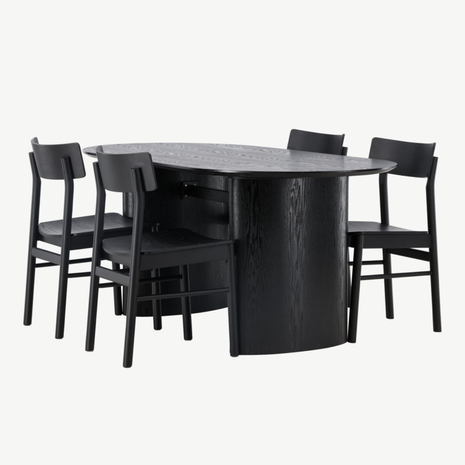 Ovaalne must MDF söögikomplekt Isolde laud ja Montros toolid, GR23629 – 6