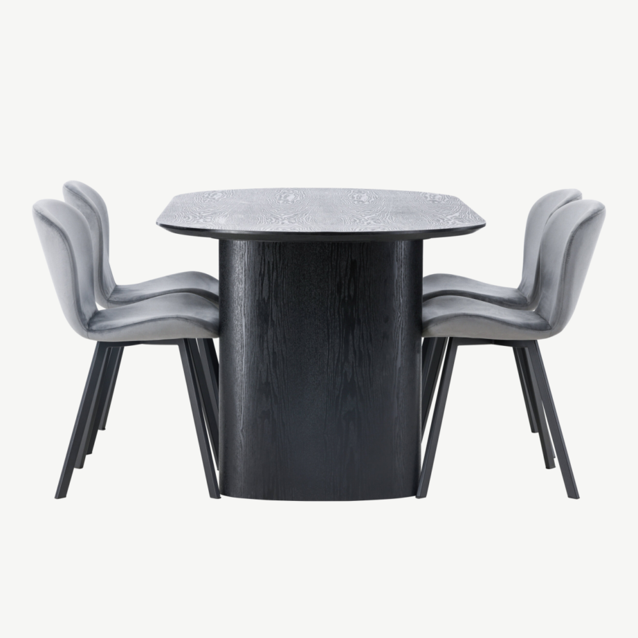 Ovaalne must MDF söögilaud Isolde ja hallid Lilja söögitoolid, GR23623 – 2