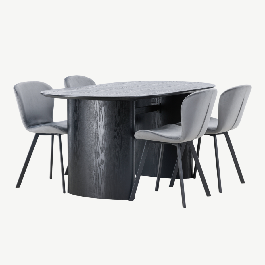 Ovaalne must MDF söögilaud Isolde ja hallid Lilja söögitoolid, GR23623 – 3