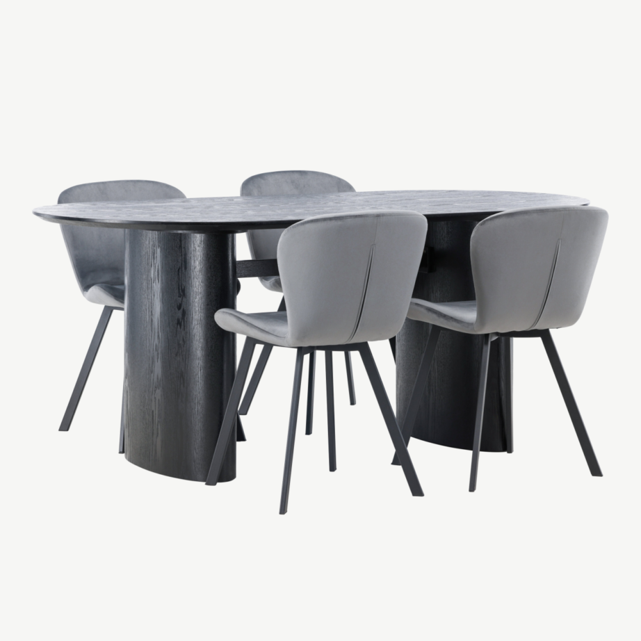 Ovaalne must MDF söögilaud Isolde ja hallid Lilja söögitoolid, GR23623 – 4