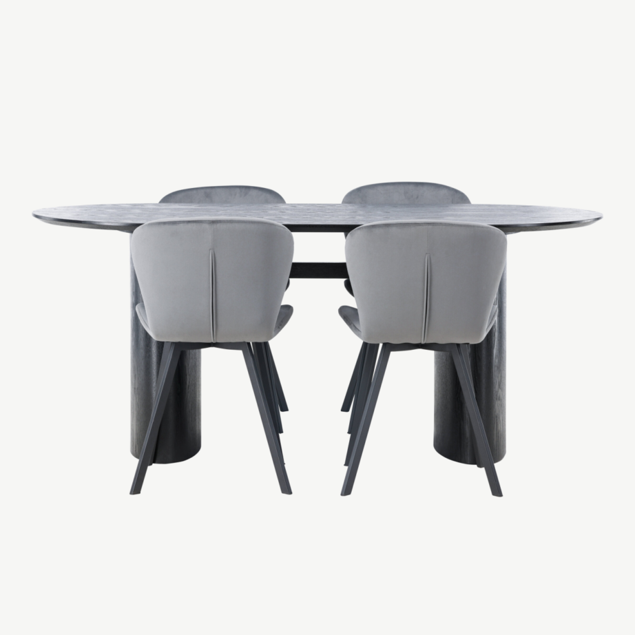 Ovaalne must MDF söögilaud Isolde ja hallid Lilja söögitoolid, GR23623 – 5