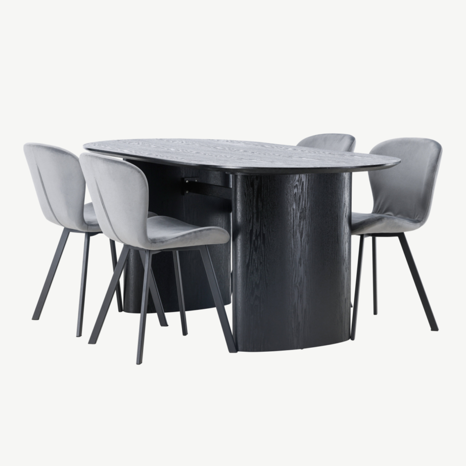 Ovaalne must MDF söögilaud Isolde ja hallid Lilja söögitoolid, GR23623 – 6