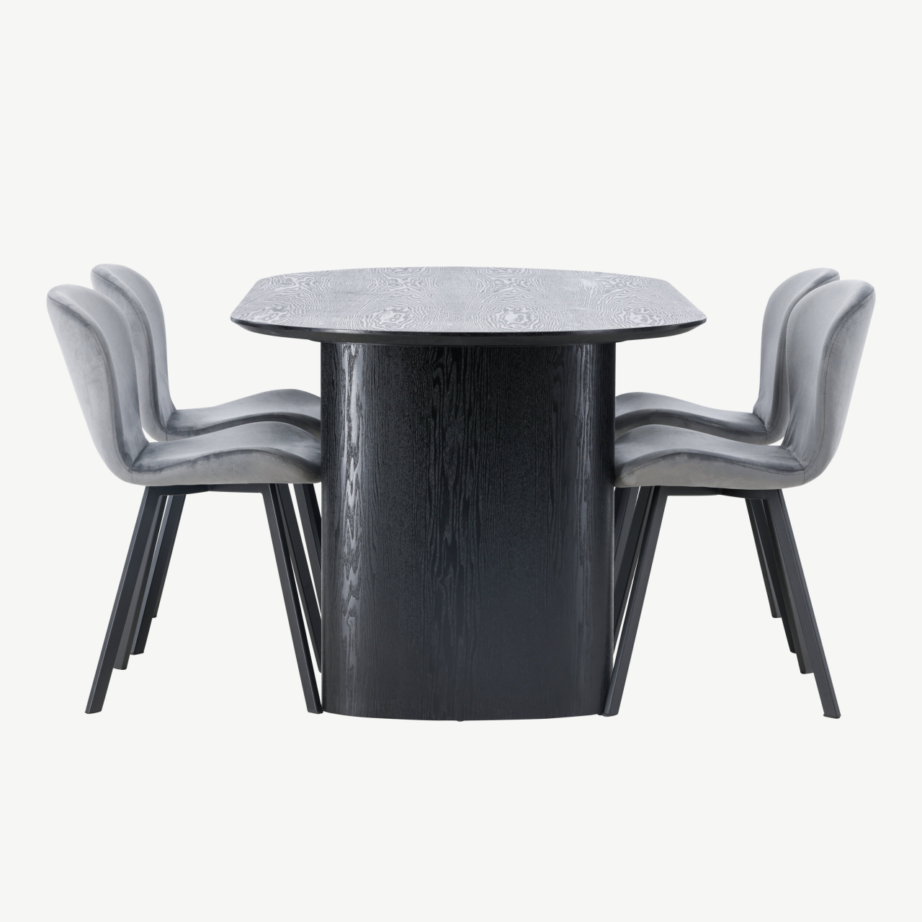 Ovaalne must MDF söögilaud Isolde ja hallid Lilja söögitoolid, GR23623 – 7