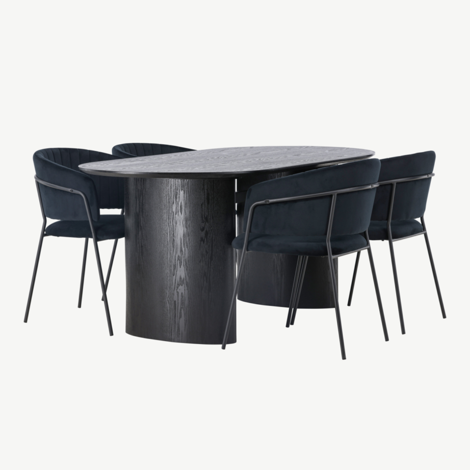 Ovaalne must MDF söögilaud Isolde ja velvetkattega söögitool Selma, GR23618 – 3