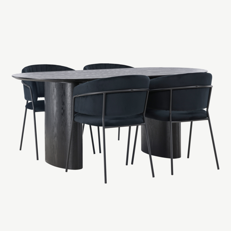 Ovaalne must MDF söögilaud Isolde ja velvetkattega söögitool Selma, GR23618 – 4