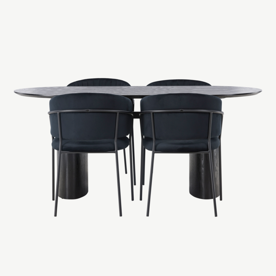 Ovaalne must MDF söögilaud Isolde ja velvetkattega söögitool Selma, GR23618 – 5