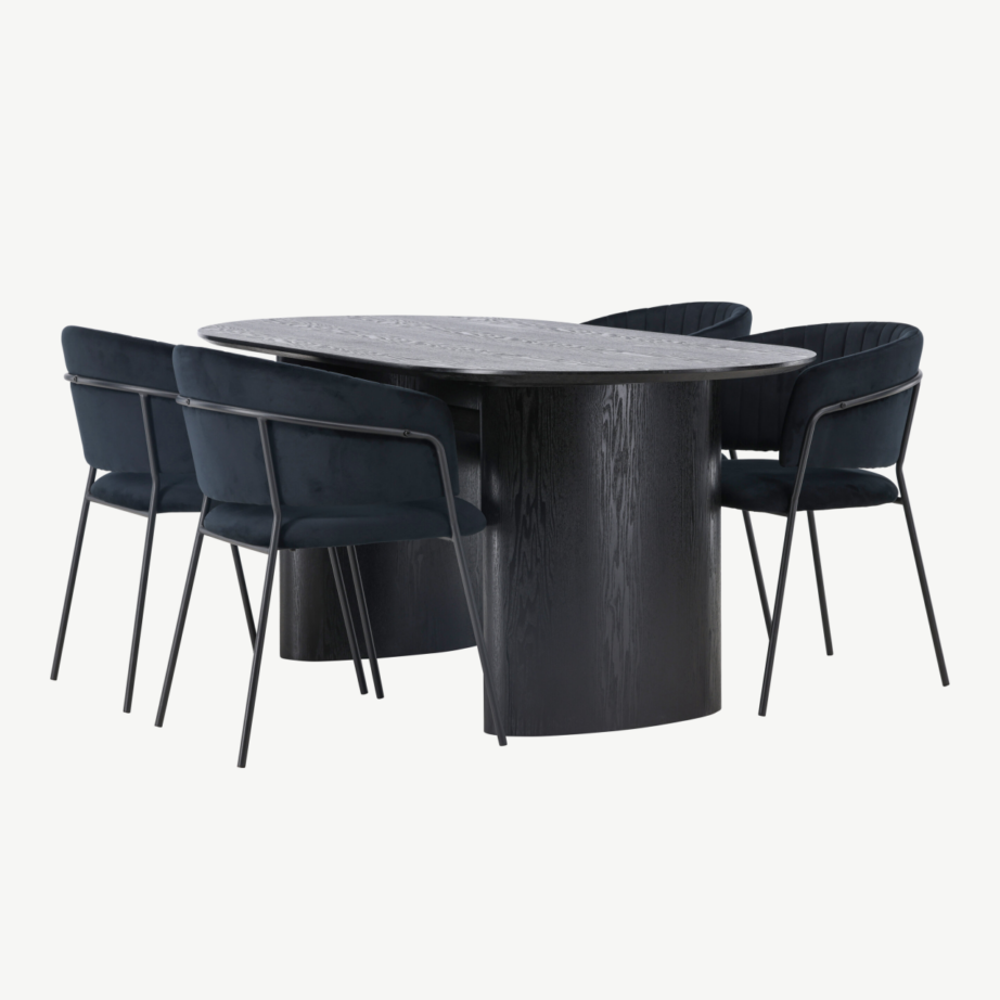 Ovaalne must MDF söögilaud Isolde ja velvetkattega söögitool Selma, GR23618 – 6