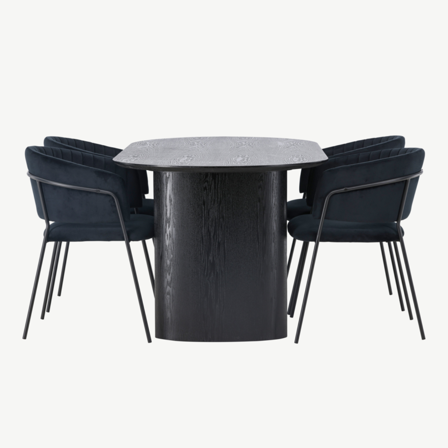 Ovaalne must MDF söögilaud Isolde ja velvetkattega söögitool Selma, GR23618 – 7