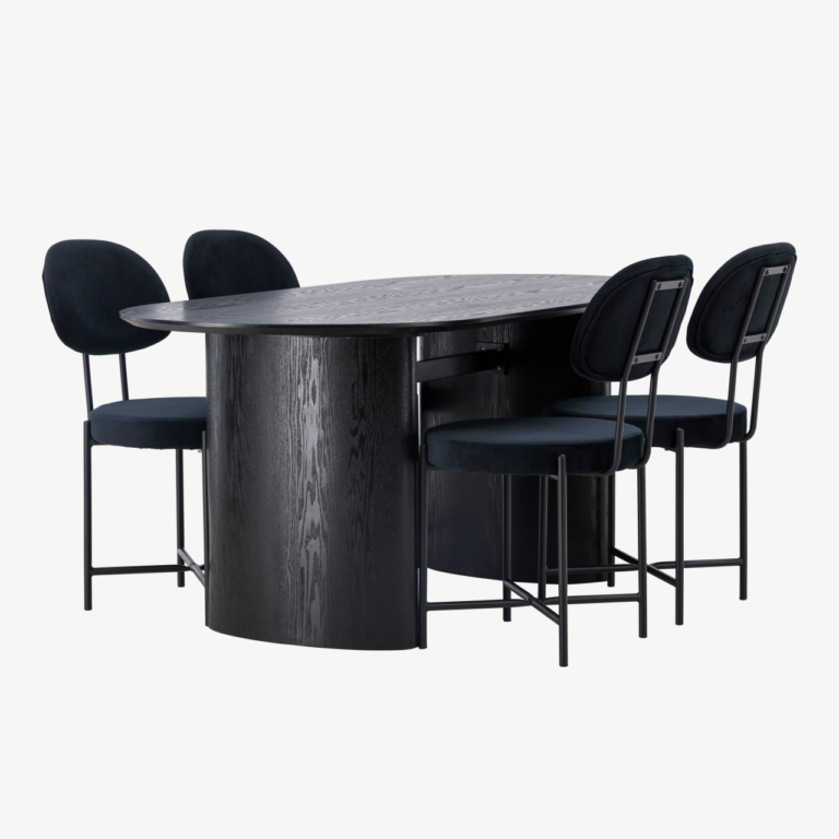 Ovaalne must MDF söögilaud Isolde koos Stella samettoolidega - GR23619
