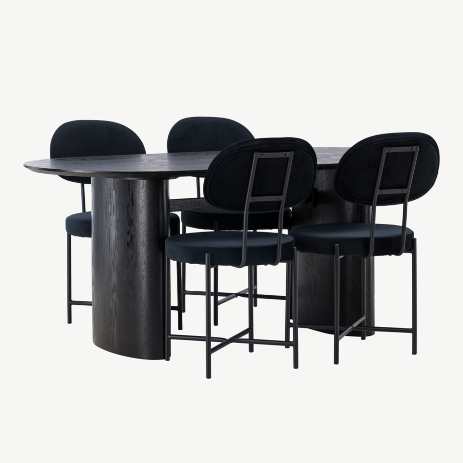 Ovaalne must MDF söögilaud Isolde koos Stella samettoolidega, GR23619 – 4