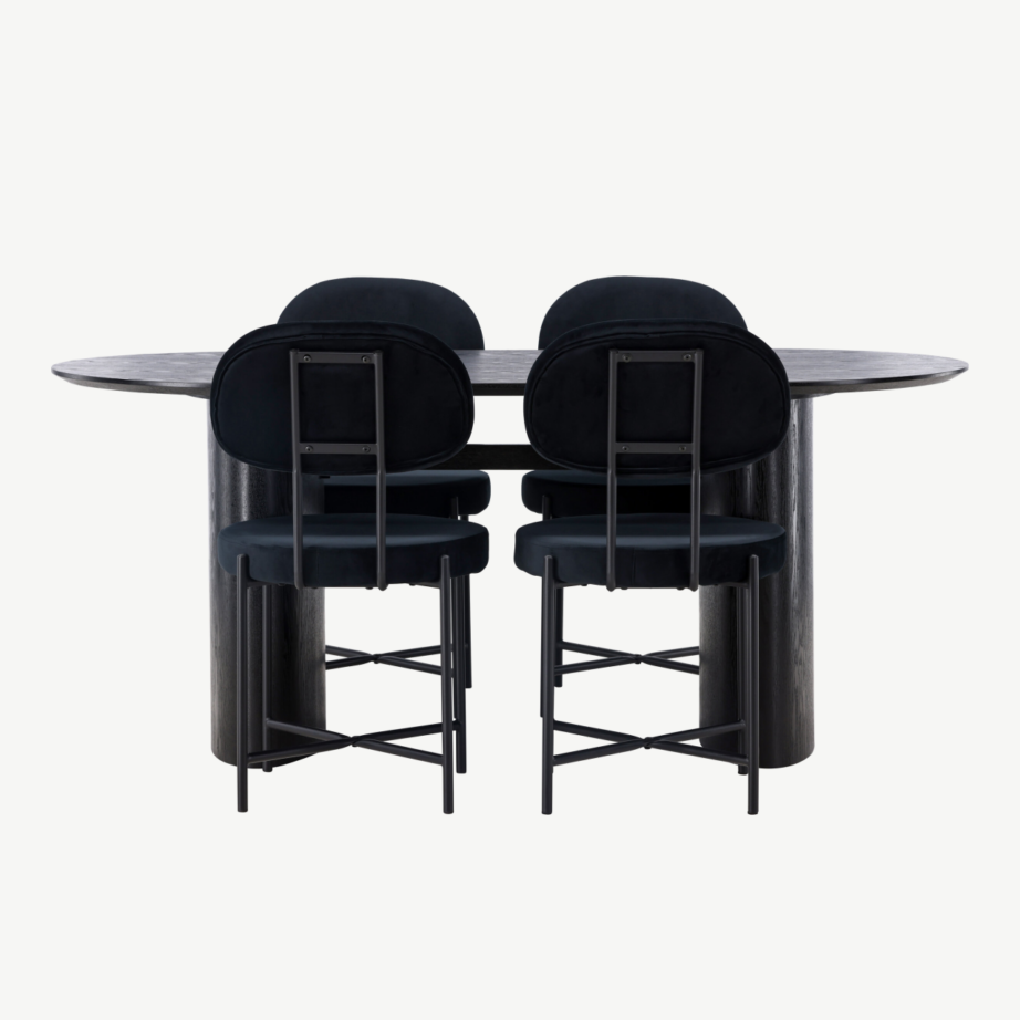 Ovaalne must MDF söögilaud Isolde koos Stella samettoolidega, GR23619 – 5