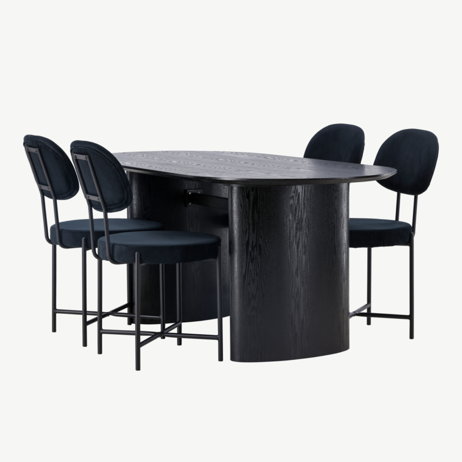 Ovaalne must MDF söögilaud Isolde koos Stella samettoolidega, GR23619 – 6