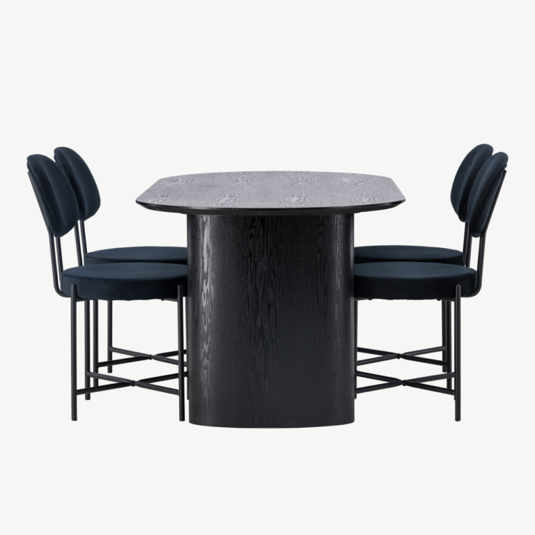 Ovaalne must MDF söögilaud Isolde koos Stella samettoolidega - GR23619